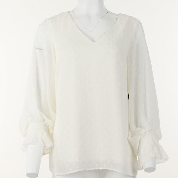 Vince Camuto Clip-Dot Smocked-Cuff Top - Picture 2 of 5